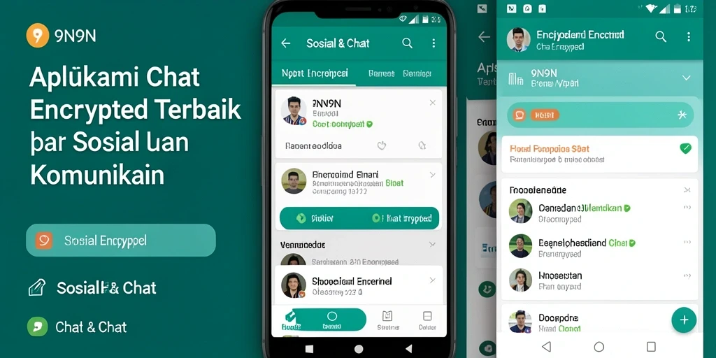 Antarmuka pengguna aplikasi 9N9N dengan fitur Chat Encrypted yang aman.