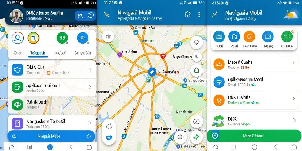 Screenshot aplikasi DKK menunjukkan antarmuka navigasi mobil yang sederhana dan efektif.
