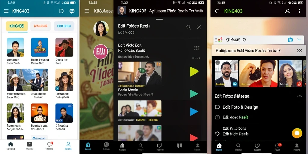 Antarmuka aplikasi KING403 untuk Edit Video Reels yang intuitif dan menarik.