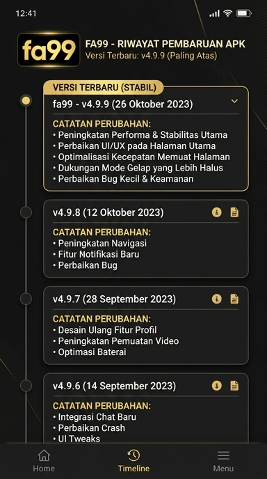 Riwayat Versi fa99 - Pembaruan Terbaru dan Fitur